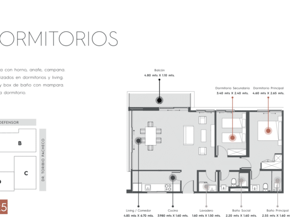 2 dormitorio 60m²
